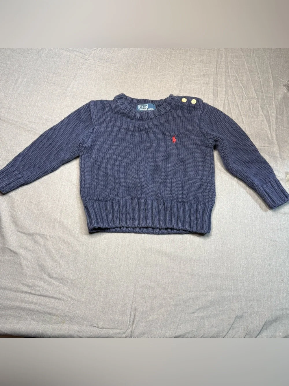 Polo by Ralph Lauren Navy Knit Crewneck Sweater with Red Pony